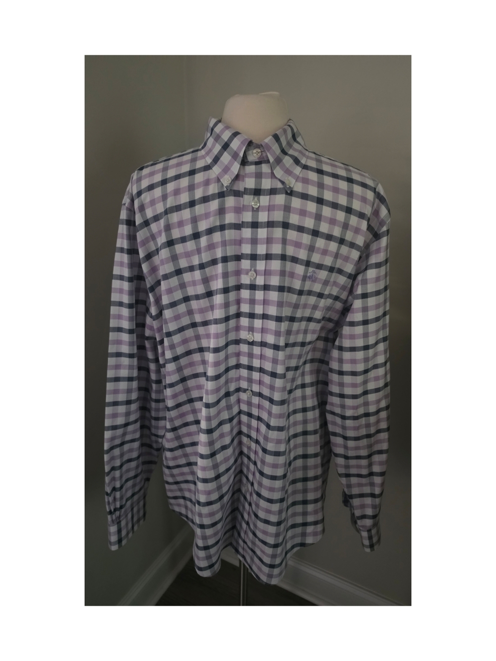 Brooks Brothers Regent Fit Non‑Iron Supima Cotton Shirt XL • Purple Navy Check